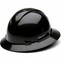 Pyramex Ridgeline Full Brim Hard Hat, Shiny Black Graphite Pattern, 4-Point Ratchet Suspension HP54117S